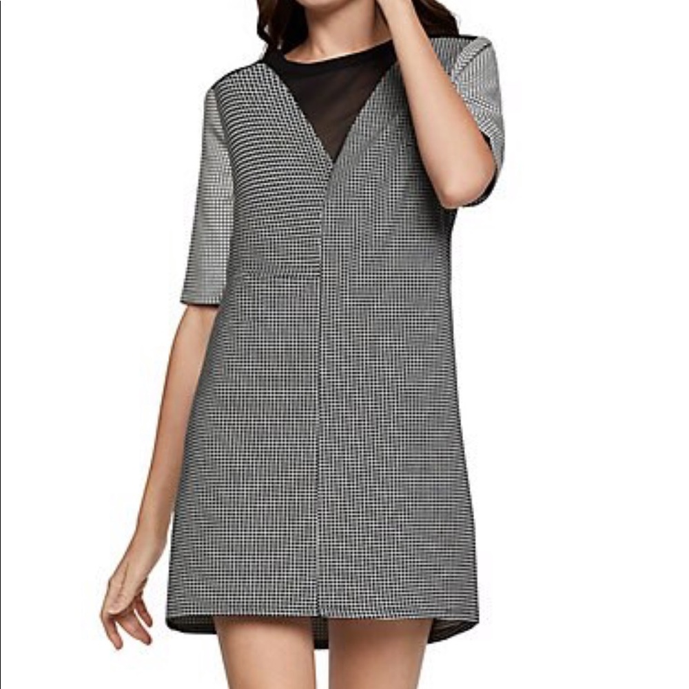 BCBGeneration Colorblock Mesh V-Neck Dress